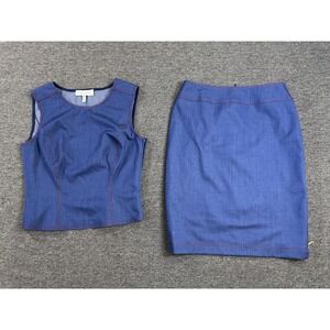 Escada 2 Piece Skirt Set Womens Small 36 Blue Wool Tank Pencil Lined Workwear